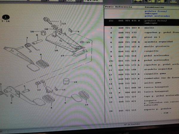 6U1721031B KIT OF PEDALS