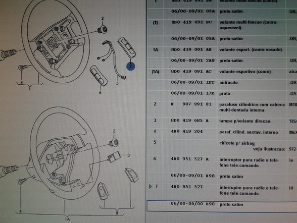 4B0951527 B98 Steering Wheel Radio Controls. Switch.