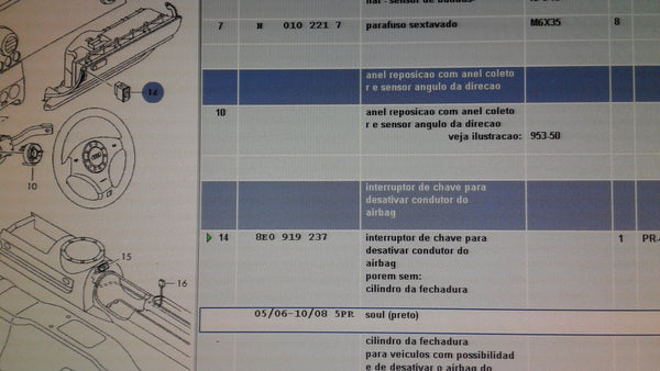 8E0919237 5PR Genuine Audi A4 Passenger Airbag off De Activation Switch