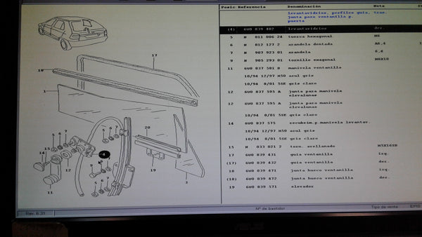 6U0839402 RIGHT HAND REAR MANUAL WINDOW ORIGINAL