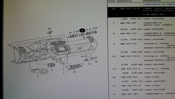 6Q0953235A 01C -  HAZARD LIGHT CONTROL SWITCH