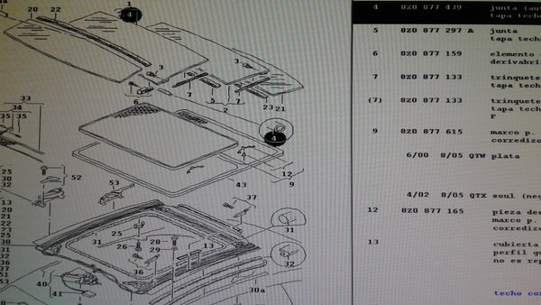 8Z0877439 - GASKET (SELF-ADHESIVE) GLASS SLIDING ROOF PANEL.