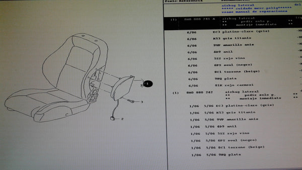 8H0880241A 6PS  Side Seat Airbag