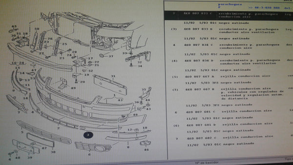 4E0807833C 01C bumper; licence plate holder; vent grille; F ... - Audi A8(A8