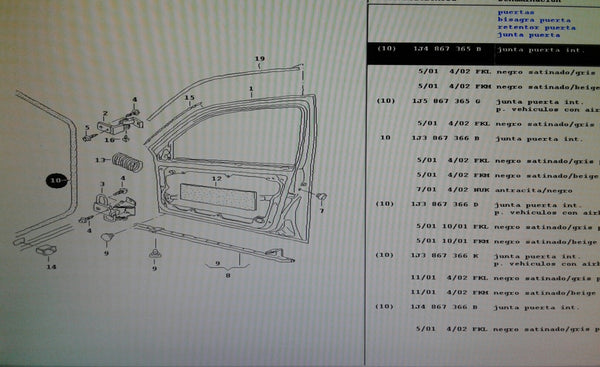 1J4867365B FKM  GASKET FRONT DOOR LEFT DOOR SEAL FRONT LEFT ORIGINAL VW GOLF 4