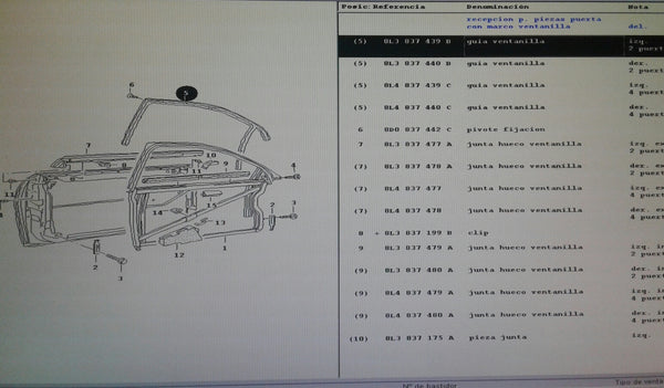 8L3837439B AUDI door inner panel with door window frame