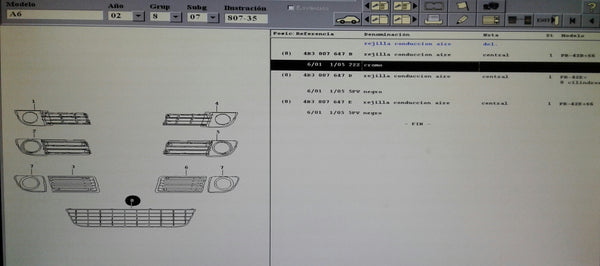 4B3807647B 2ZZ -  FRONT BUMPER LOWER CENTER MESH GRILL WITH CHROME TRIM.